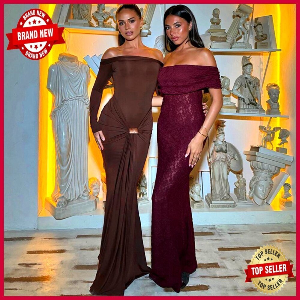 Off Shoulder Long Sleeve Maxi Dress Ruched Bodycon Party Cocktail Elegant - Picture 7 of 7